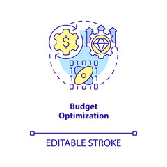 Marketing budget optimization concept icon. Data science in business abstract idea thin line illustration. Isolated outline drawing. Editable stroke. Arial, Myriad Pro-Bold fonts used