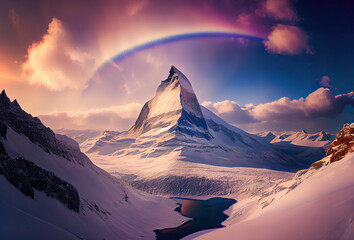 winter mountain landscape,aurora, rainbow