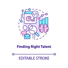 Finding right talent concept icon. Employees hiring. Data science challenge abstract idea thin line illustration. Isolated outline drawing. Editable stroke. Arial, Myriad Pro-Bold fonts used