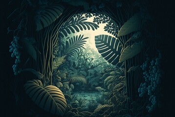 Fototapeta na wymiar illustration, landscape of lush jungle, 3D, illustration.