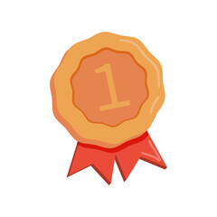Winner medal with star and ribbon. Vector icon. Cartoon minimal style. Premium quality, quality guarantee symbol