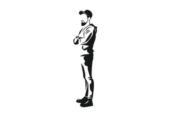 Fototapeta na wymiar Causal looking guy with a long beard and arms crossed, vector illustration