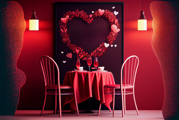 Romantic restaurant table ready for a dinner date, ideal for valentines backgrounds