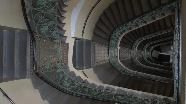 Historical historic 19th century secession Belle &Eacute;poque staircase interior in old tenement apartment house in Prague