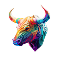 Multicolored bull head 3d for t-shirt printing design and various uses
