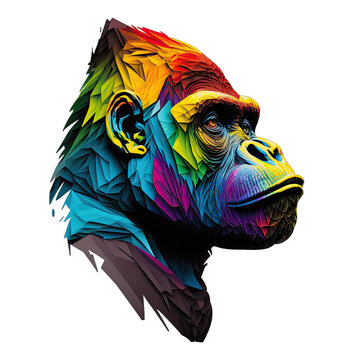 Multicolored  gorilla head 3d for t-shirt printing design and various uses
