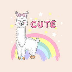 Llama cartoon alpaca. Lama animal vector isolated illustration.