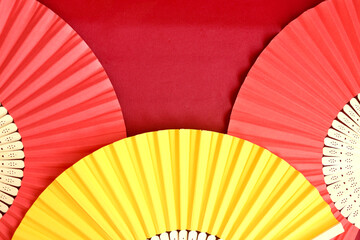 Happy Chinese New Year, red and yellow on red background, Asian oriental style, Asia traditional cultural decoration.
