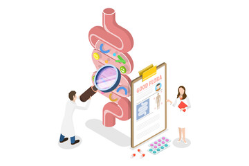 3D Isometric Flat  Conceptual Illustration of Gut Health