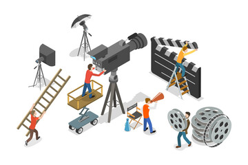 3D Isometric Flat  Conceptual Illustration of Video Shooting