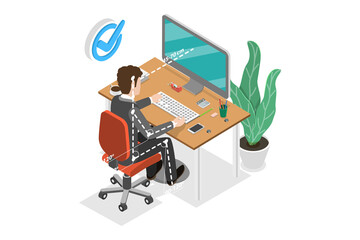 3D Isometric Flat  Conceptual Illustration of Ergonomically Correct Workstation
