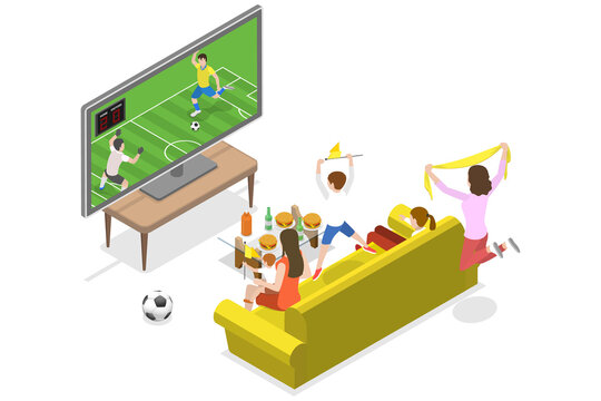3D Isometric Flat  Conceptual Illustration of Soccer Watching