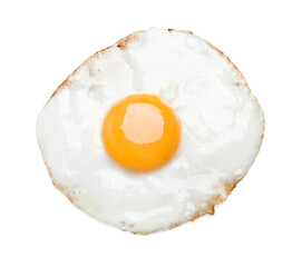 Delicious fried egg isolated on white, top view