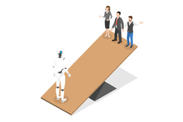 3D Isometric Flat  Conceptual Illustration of RPA Vs Manual Labor