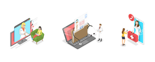 3D Isometric Flat  Conceptual Illustration of Electronic Health Record