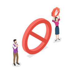 3D Isometric Flat  Conceptual Illustration of Restricted Area Sign