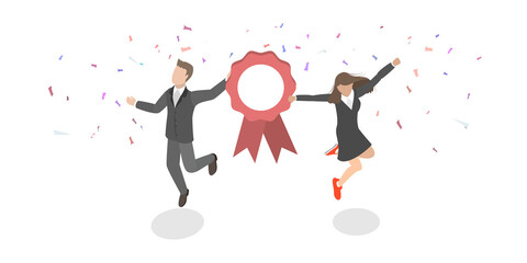 3D Isometric Flat  Conceptual Illustration of Winner Award