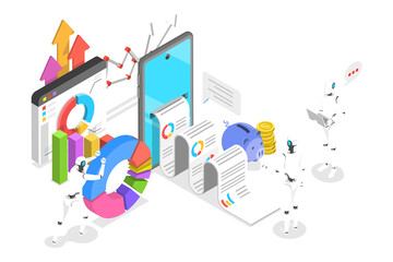 3D Isometric Flat  Conceptual Illustration of Automated SEO Report
