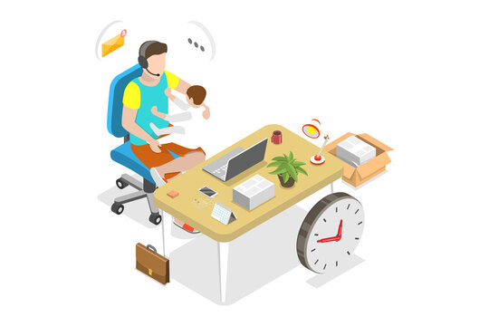 3D Isometric Flat  Conceptual Illustration of Flexible Work Schedule