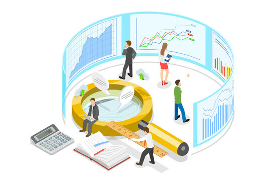 3D Isometric Flat  Conceptual Illustration of Data Analysis