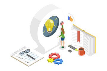 3D Isometric Flat  Conceptual Illustration of Education And Personal Development