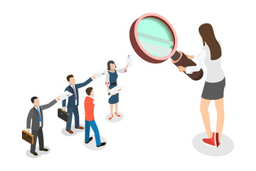 3D Isometric Flat  Conceptual Illustration of Human Resources