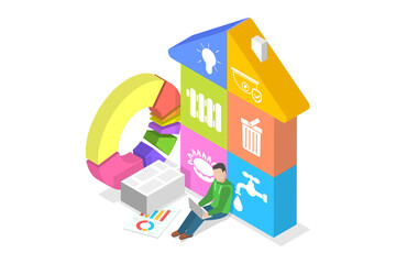 3D Isometric Flat  Conceptual Illustration of Utility Services