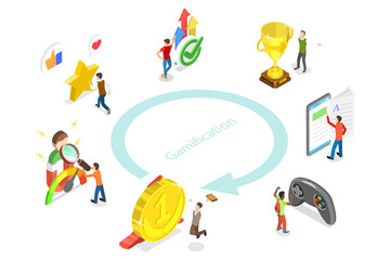 3D Isometric Flat  Conceptual Illustration of Gamification