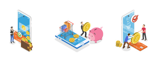 3D Isometric Flat  Conceptual Illustration of Refund And Reversal Transaction