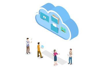 3D Isometric Flat  Conceptual Illustration of Data Sharing