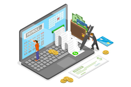 3D Isometric Flat  Conceptual Illustration of Payroll System
