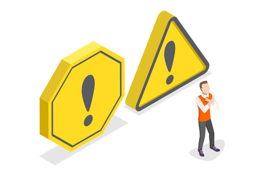3D Isometric Flat  Conceptual Illustration of Danger Or Caution Sign