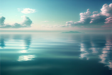 Naklejka na ściany i meble Illustration of a blue sky and calm sea. Created with Generative AI Technology