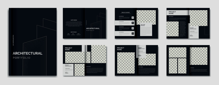 Architecture black  portfolio design template, architecture and interior professional portfolio layout, print ready template, a4 standard size  brochure for architecture portfolio