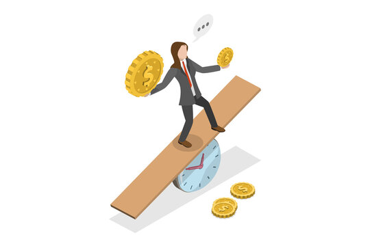 3D Isometric Flat  Conceptual Illustration of Time Value Of Money