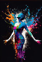 color silhouette of woman with paint splash