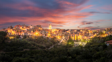 Fototapeta premium Landscape with Capoliveri village at night, Elba island, Italy