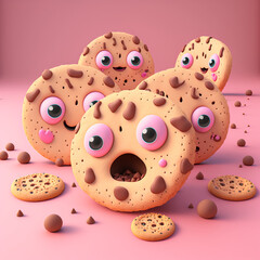 3d cartoon cookies on a pink background 4k