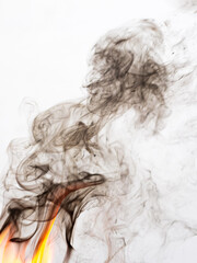 Fire and brown smoke on a light background