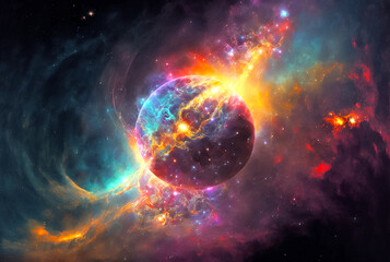 Obraz na płótnie Canvas Cosmos energy and planet, cosmic rays, digital illustration