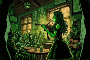 St. Patrick's Day pub crawl with green beer and Irish music