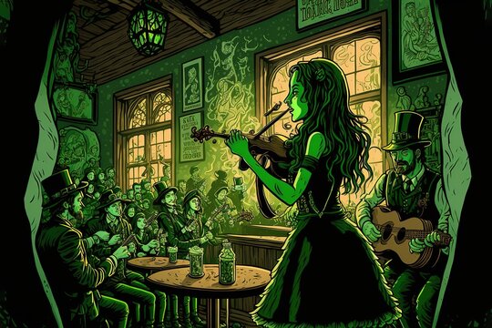 St. Patrick's Day pub crawl with green beer and Irish music