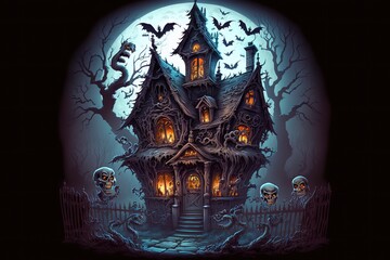 Halloween haunted house with ghosts and goblins