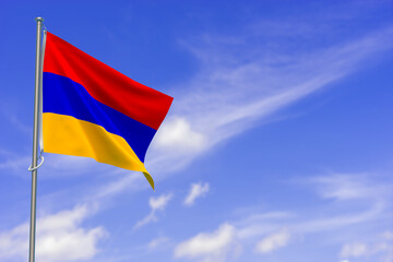 Republic of Armenia Flag Over Blue Sky Background. 3D Illustration