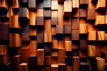 Fototapeta premium interior wall decorated with wood. wooden background wall from cubes. Generative AI.