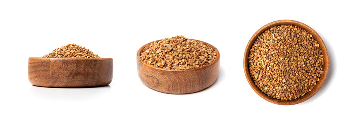 Raw Buckwheat Pile Isolated, Dry Buck Wheat Grains, Russian Kasha Heap, Uncooked Buckwheat Cut Out