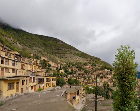 View of a traditional terraced mountain village Masuleh in Gilan Province, Iran