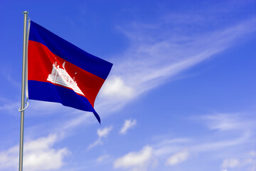 Kingdom of Cambodia Flag Over Blue Sky Background. 3D Illustration