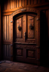 Beautiful Wooden Door. Generative AI.