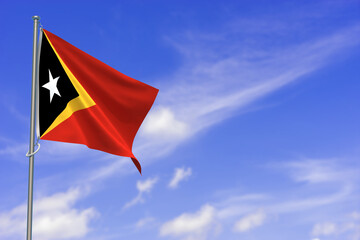 Democratic Republic of Timor-Leste Flag Over Blue Sky Background. 3D Illustration
